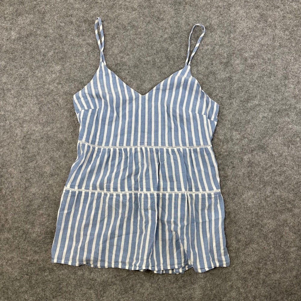 Old Navy Cami‎ Top Women's S Blue Striped Tiered Smocked Back Sleeveless V-Neck